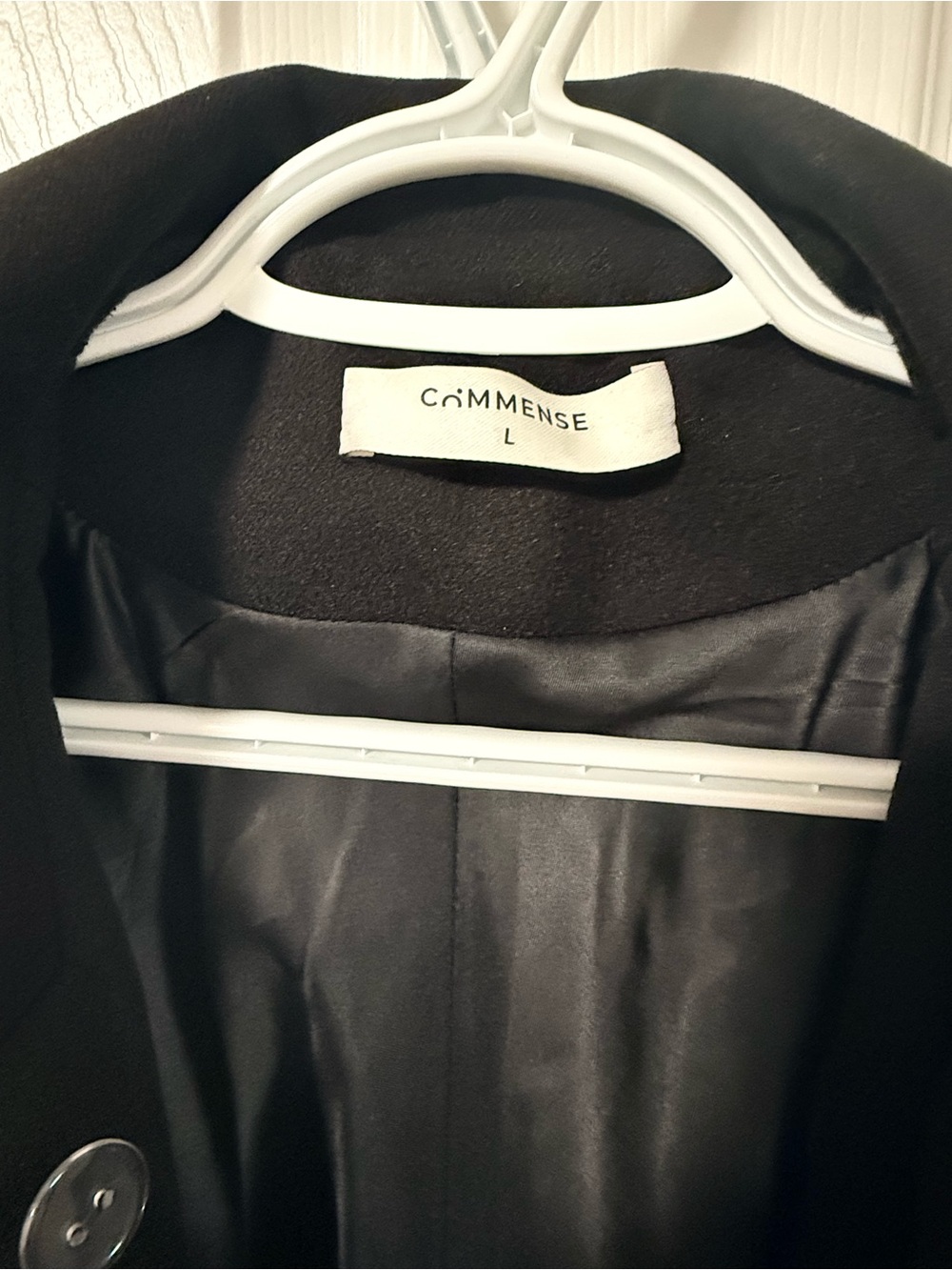 Commense Black Pea Coat with Wide Lapel - Picture 3 of 4
